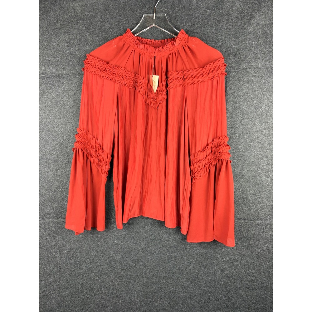 Ramy Brook Emmeline Blouse Clay Red Ruffle Bell Sleeve Womens S A0819200 NWT